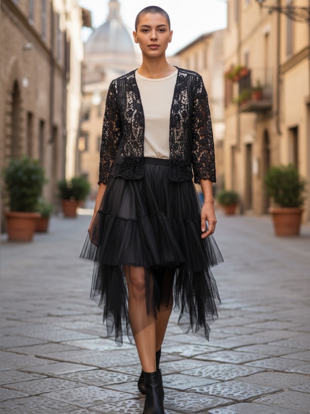 Origami Crochet Lace and Tulle Jacket Size M/L